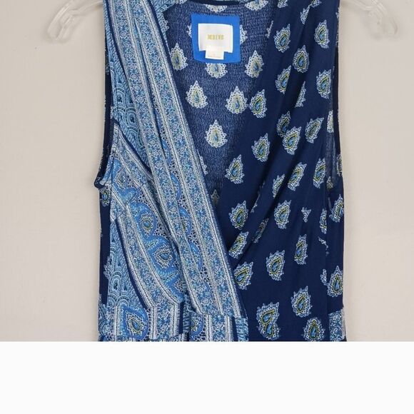 ANTHRO MEAVE Boho Blue Paisley Patterned Hi Low Sharkbite Hem Dress SIZE 0P - Picture 3 of 11